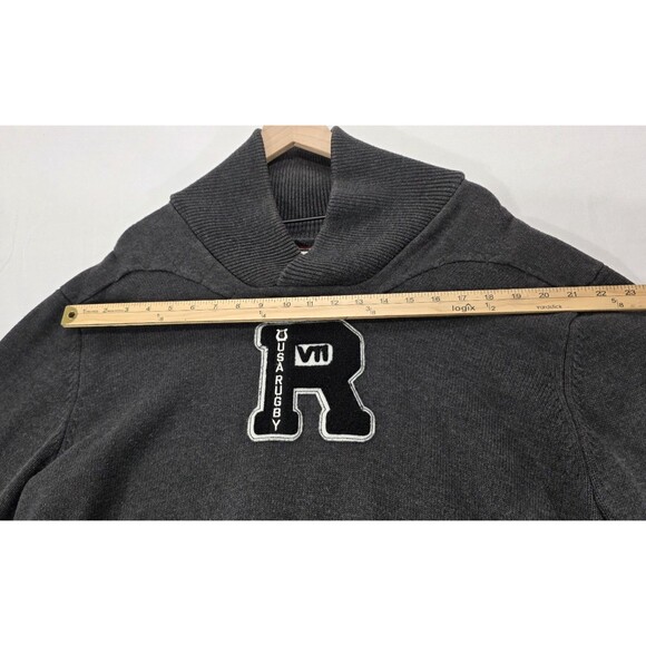 Vintage USA Rugby Sweater Varsity Letterman Pullover Elbow Patches Gray Men 2XL - Picture 9 of 12